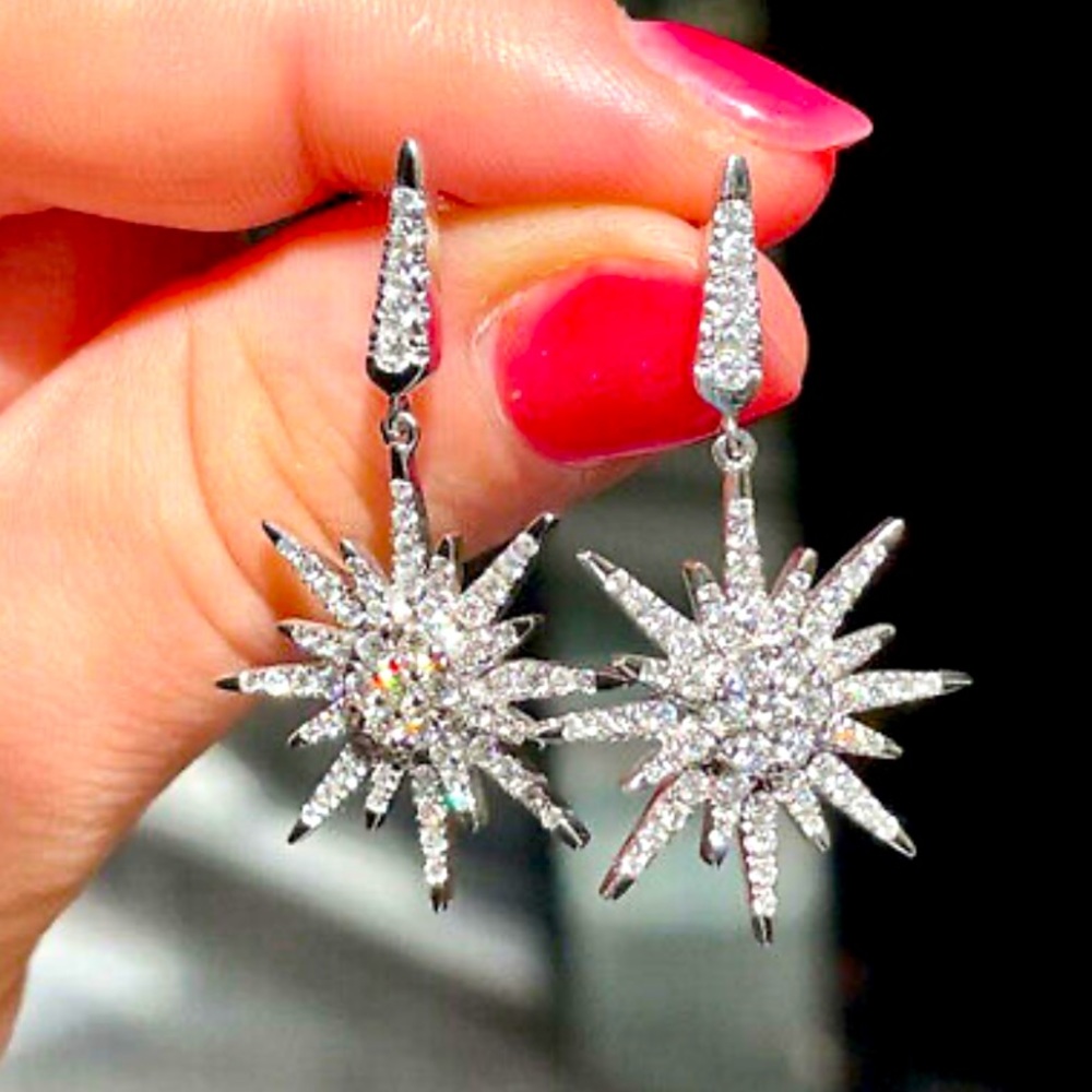 NWT LUXURY DIAMOND STERLING SILVER EARRINGS